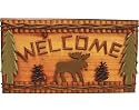 Hand-Crafted Moose Welcome Sign Plaque With Green Pine Trees And A Natural Wood Log Twig Look (Made Of Wood) 18"
