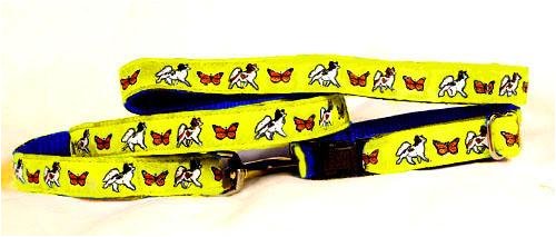 Designer Papillon Dog Leash - Blue Papillon Leash - Four Feet Long - Made in USA