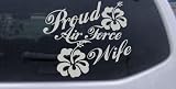 5in X 5.8in Silver -- Proud Air Force Wife Hibiscus Flowers Military Car Window Wall Laptop Decal Sticker