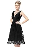 HE03410BK08, Black, 6US, Ever Pretty Sexy Double V-neck Empire Line Lace NWT Bridesmaid Dress 03410