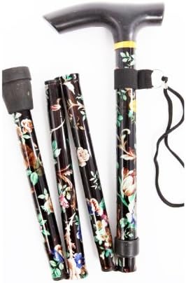TribalSensation Lightweight Foldable Compact Walking Stick - Black Floral