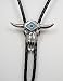 Turquoise/ Coral Inlay Polished Pewter Longhorn Skull Bolo Tie