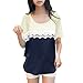 Allegra K Women Short Sleeve Tee Shirts Crochet Color Block Summer Tops