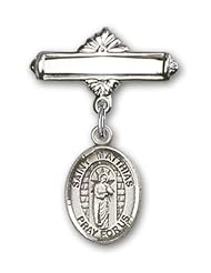 Sterling Silver Baby Badge with St. Matthias the Apostle Charm and Polished Badge Pin