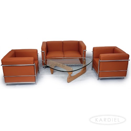Kardiel Le Corbusier Style LC2 Set, Loveseat & 2 Chairs, Luxe Camel Genuine Leather Kardiel Le Corbusier Style LC2 Set, Loveseat & 2 Chairs, Luxe Camel Genuine Leather