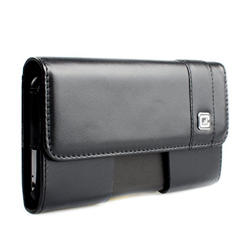 CASE123 MPS Mk II TLS Genuine Leather Horizontal Oversized Swivel Belt Clip Holster for Apple iPhone 6 / 6s Plus (5.5 inch screen) for use with Apple Leather Case, Typical Slim Cases, and TPU Covers - Black Cowhide