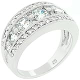 White Gold Rhodium Bonded Seven-stone Anniversary Style Ring trimmed with Pave CZ in Silvertone