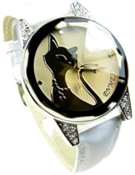 Womens Ladies Beautiful Pretty Cute Elegant Fashion white Kitty Cat Bracelet Wrist Watch 3 Colors in store