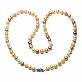 Sterling Silver Natural Pastel Multi-Color Freshwater Cultured Pearl A Grade  6.5-7mm Necklace, 20