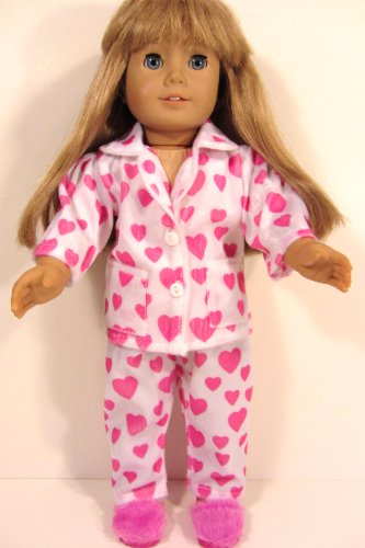 Pink Heart Flannel Doll Pajamas Doll Clothes for 18 Inch Dolls and American Girl Dolls