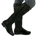 New Black Sexy Patent Knee High Flat Riding Bow Boots