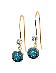 1.23 Ct Round Blue Diamond White Diamond 14K Yellow Gold Earrings