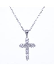 14K White Gold Diamond Cross Necklace