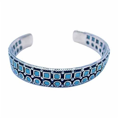 Sterling Silver Turquoise Shapes Bangle Bracelet