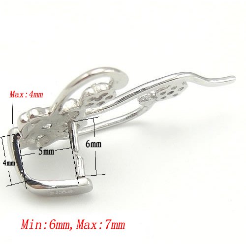 S925 Rhinestone Sterling Silver Feather Bail Slide Pendant Clasp Connector / Findings / Bright