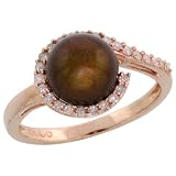 10k Rose Gold Swirl Pearl Ring, w  0.20 Carat Brilliant Cut Diamonds and 8mm Chocolate Pearl, 3 8...