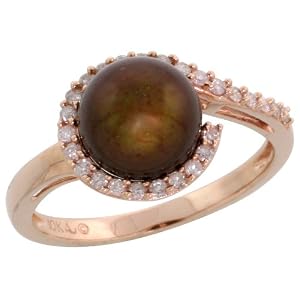 Click here to buy 10k Rose Gold Swirl Pearl Ring, w 0.20 Carat Brilliant Cut Diamonds and 8mm Chocolate Pearl, 3 8... by Gabriella Gold.