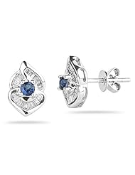 0.27 Cts Diamond & 0.22 Cts Blue Sapphire Earrings in 18K White Gold