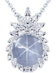 18K White Gold Oval Cut Blue Sapphire And Marquise Diamond Pendant