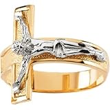 Elegant and Stylish Two Tone Men's Crucifix Ring in 14K Yellow and White Gold ( Size 10 ), 100% Satisfaction Guaranteed.