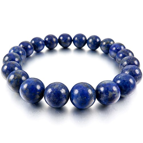 Men,Women's 10mm 12mm Bracelet Link Wrist Energy Stone Blue Lapis Lazuli Buddha Mala Beads