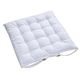 Homescapes - Seat Pad - White - 40 x 40 cm - Indoor - Garden - Dining - Chair Cushion with a Button Tie Handle to fix to Chair - 100% Cotton - Well Filled - Easy Care - Washable At Homeby Homescapes