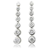 18k White Gold 8 Round Brilliant Cut Diamond Journey Drop Earrings (G-H, SI-I, 1.54 carat)