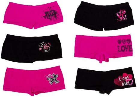 6 Pack: Black Fuchsia Women's Seamless Boyshorts (Love Pack 1,M)