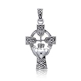 Valentines Day Bling Jewelry Sterling Silver Celtic Cross Claddagh Heart Pendant