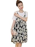 【TPGROWIN】 マタニティ ウェア ワンピース ブラウス 2枚セット 花柄 カジュアル 出産 産前 産後 外出着 妊婦服 全3色 (XL, ブラック)