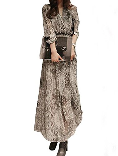 BININBOX Women's Vintage Bohemian Chiffon Snake Print 2-Pieces Set Maxi Long Dress (S)
