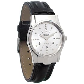 Reizen Mens Braille Watch (Chrome, Leather Band)