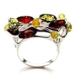 Baltic Multicolor Amber Sterling Silver Cobweb Stones Ring