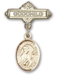 14K Gold Baby Badge with St. Thomas More Charm and Godchild Badge Pin