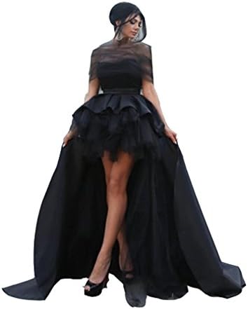 EnjoyBuys New Hot Black High Low Puffy Satin Tulle Prom Dresses Evening Party Dresses (6)
