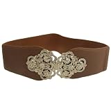 Allegra K Woman Interlocking Buckle Brown Textured Elastic Fabric Waist Belt