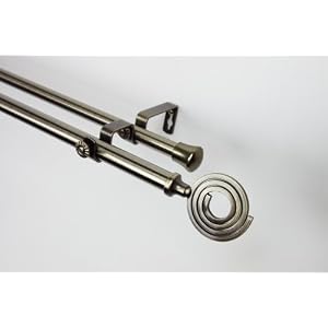 A&F Rod Decor - Drapery Double Rod Set 120 - 160 inch w Coil Finial - Antique Brass