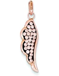 Genuine .925 Sterling Silver Pink Ceramic Rose Swarovski Elements Wing Pendant 0.4 Grams. 100% Satisfaction Guaranteed.