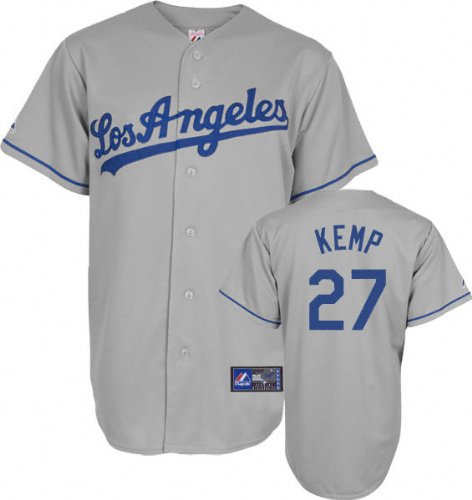 MLB Men's Los Angeles Dodgers Matt Kemp Road Gray Short Sleeve 6 Button Synthetic Replica Baseball Jersey Spring 2012  (Road Gray, Medium)