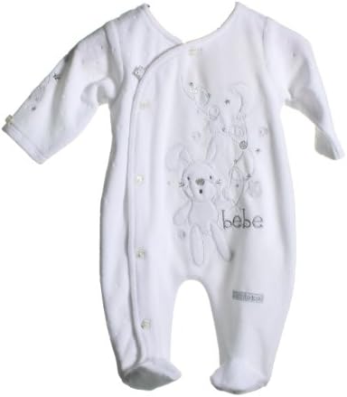 Brecrest Babywear Baby Boys' Zip Zap Velour Sleepsuit 3 - 6 Months White