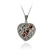 Sterling Silver Marcasite & Garnet Heart Locket Necklace, 18"