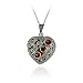 Sterling Silver Marcasite & Garnet Heart Locket Necklace, 18"