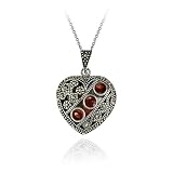 Sterling Silver Marcasite & Garnet Heart Locket Necklace, 18"