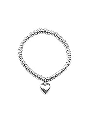.925 Sterling Silver Heart Bead Bracelet Stretchable 8"