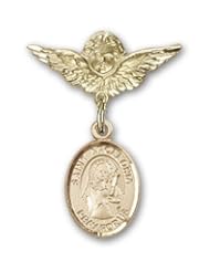 Gold Filled Baby Badge with St. Apollonia Charm and Angel with Wings Badge Pin