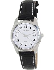 Seiko Easy Reader White Dial Black Leather Ladies Watch SXDE77