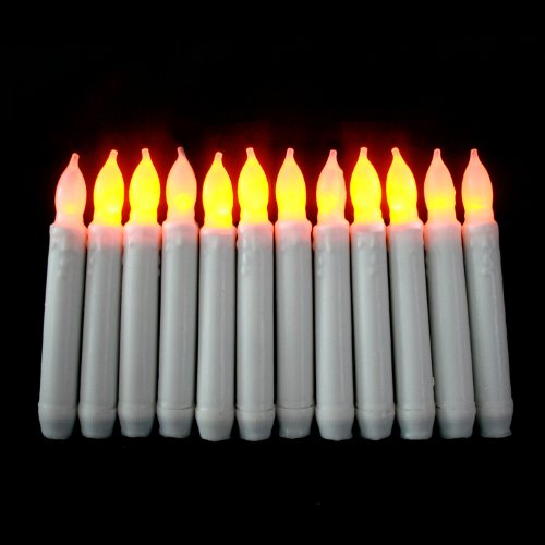Set of 12 Mini Battery Operated Wax Dipped White LED Taper Candles