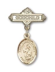 14K Gold Baby Badge with St. Vincent Ferrer Charm and Godchild Badge Pin