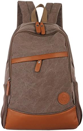 Icon College Canvas Leather Backpacks Leisure Laptop Backpacks For Travel (Brown)