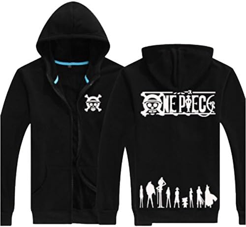 Japanese Anime One Piece Zip Up Fleece Hoodie Jacket (US   M=Asian XL, Black 2)